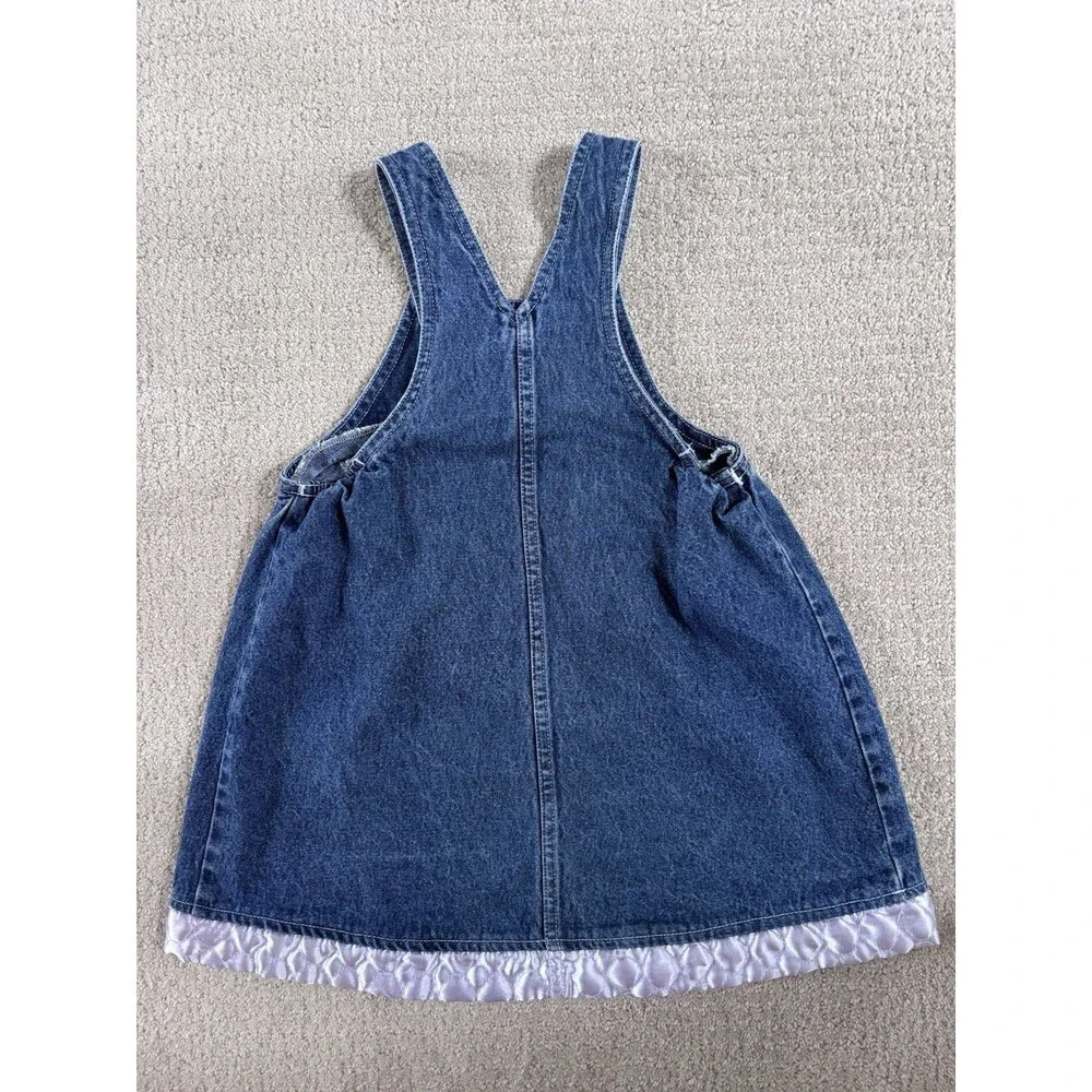VTG Faded Glory Y2K 90s Toddler Girl Overall Dress Denim Flower Embroidery 4T